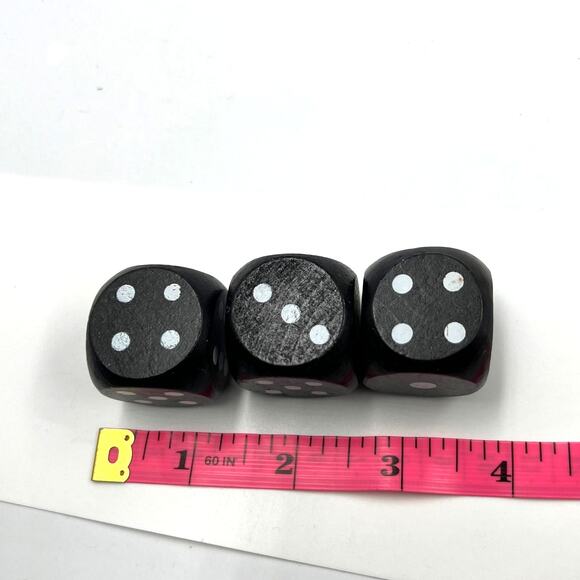 Large Oversized Wooden Black W White Dots Dice Set Of 3 W Bag Gaming - Picture 2 of 6